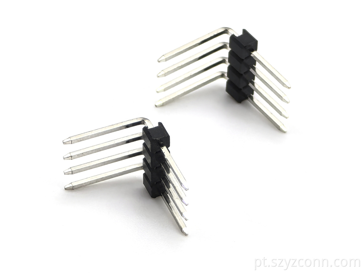 Ângulo direito de fileira única do conector do cabeçalho do pino de passo de 2,54 mm 2.54mm Pitch Pin header Connector Single Row Right Angle